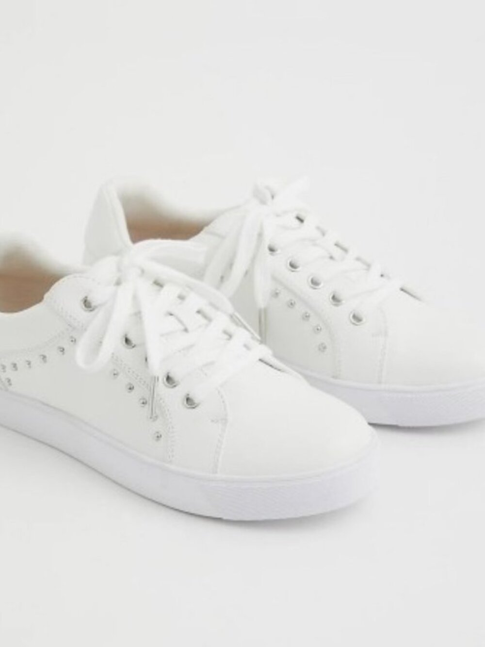 Torrid White Faux Leather Studded Lace-up Sneakers